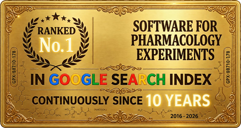 Ranked No.1 Software for Pharmacology Experiments in Google Search Index continuously since 10 years (2016-2026)